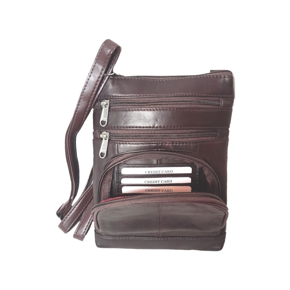 Genuine Lambskin Leather Women's Slim Cross Body Bag Brown #7078